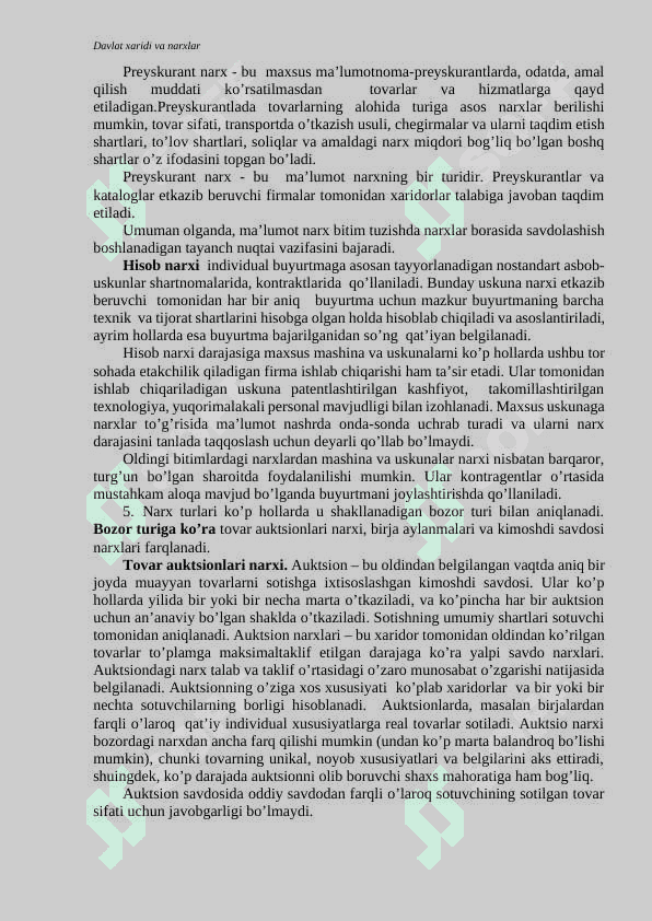 Narxlar tizimi va turlari 5