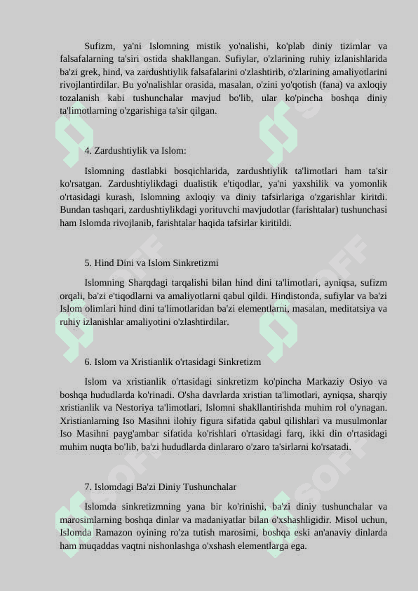Mavzu: Islom va boshqa diniy aqidalar sinkertlashuvi natijasida shakllangan diniy ta`limotlar tarixi. REFERAT 3