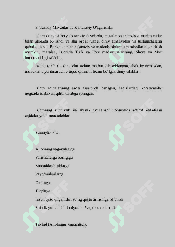 Mavzu: Islom va boshqa diniy aqidalar sinkertlashuvi natijasida shakllangan diniy ta`limotlar tarixi. REFERAT 4