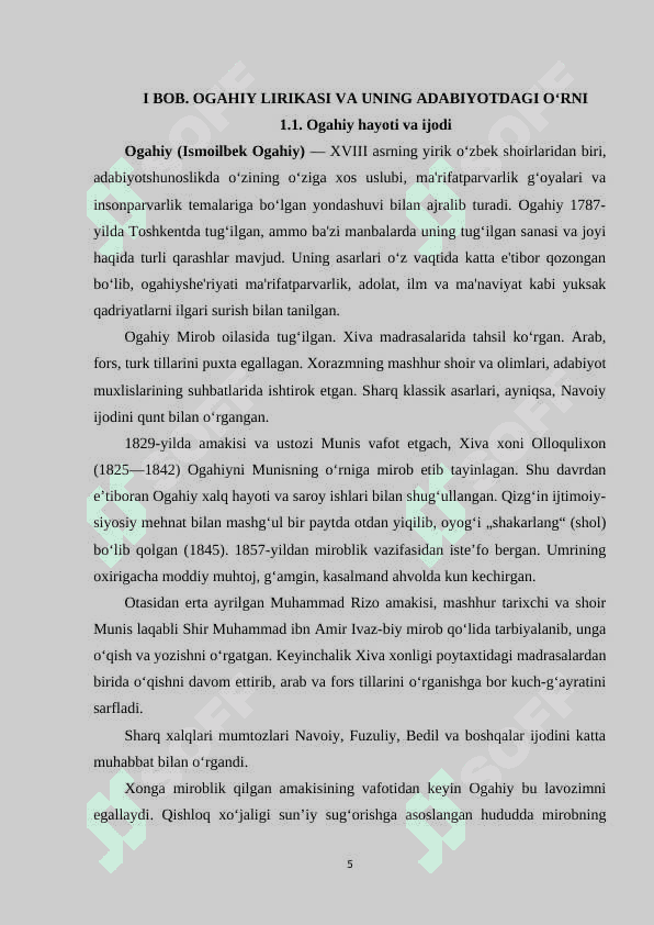 Ogahiy lirikasida insonparvarlik ma'rifatparvarlik va tabiat tasviri 5