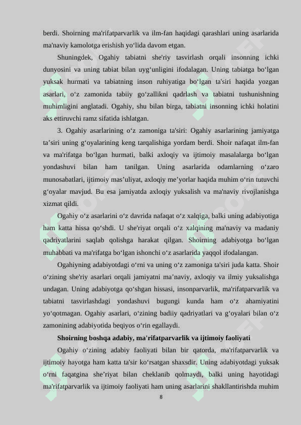 Ogahiy lirikasida insonparvarlik ma'rifatparvarlik va tabiat tasviri 8
