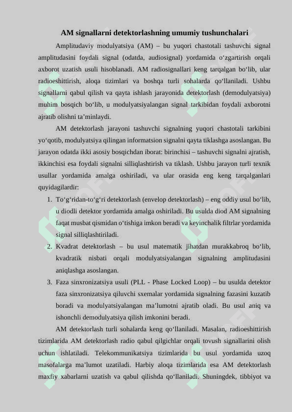 Amplitudaviy modulyatsiyalangan signallarni detektorlash 4