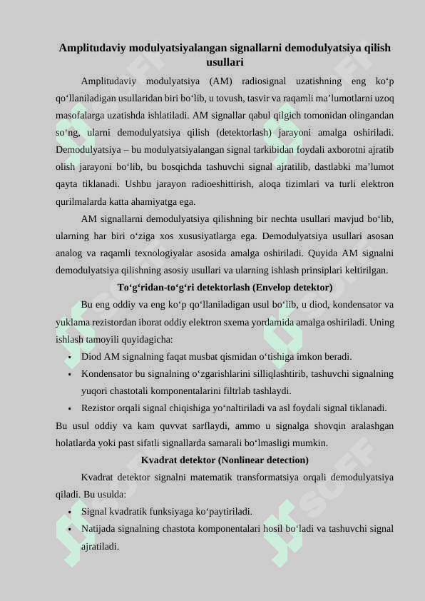 Amplitudaviy modulyatsiyalangan signallarni detektorlash 6