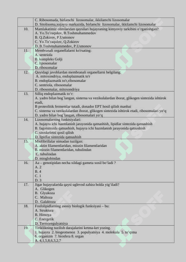 TIBBIY BIOLOGIYA. UMUMIY GENETIKA MODULIDAN TESTLAR (400) 2