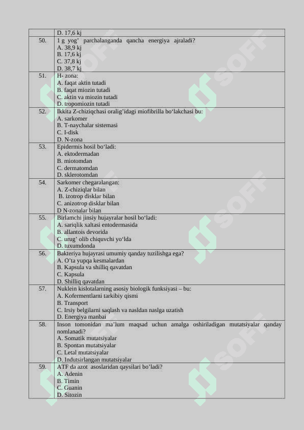 TIBBIY BIOLOGIYA. UMUMIY GENETIKA MODULIDAN TESTLAR (400) 6