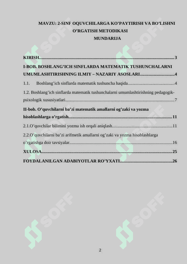 2-SINF OQUVCHILARGA KO’PAYTIRISH VA BO’LISHNI O’RGATISH METODIKASI 2