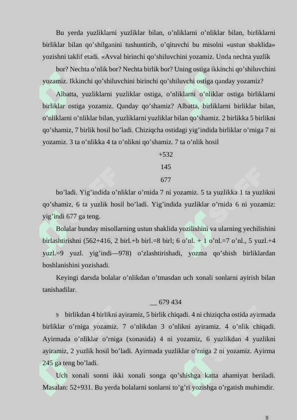 BOSHLANGLICH SINF O‘QUVCHILARINI QO‘SHISH VA KO‘PAYTIRISHNING XOSSALARIDAN FOYDALANIB MISOLLAR YECHISHGA O‘RGATISH METODIKASI 8