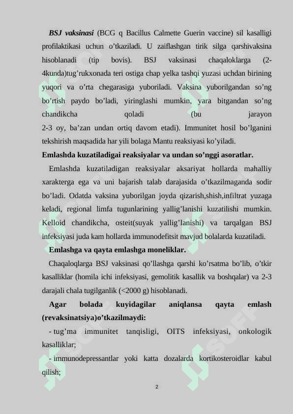 Postvaksinal reaksiyalar va asoratlar. Ota-onalarga ma’lumot berish va birlamchi tibbiy yordam ko’rsatish. (JSST tavsiyalari). 2