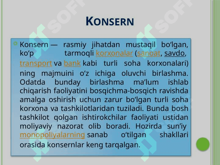 Assotsiatsiya, Konsern, Konsorsium, korporatsiyalar 5