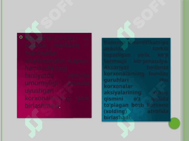Assotsiatsiya, Konsern, Konsorsium, korporatsiyalar 6