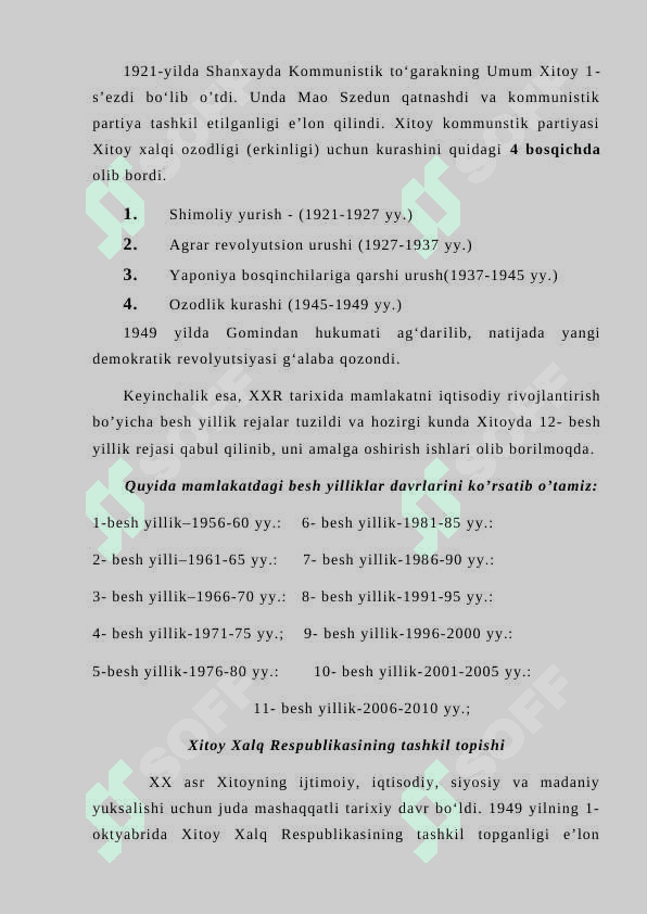 Xitoy iqtisodiy rivojlanish modelining o'ziga xos 5