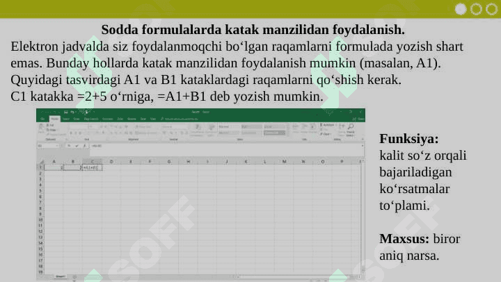 6-sinf Sodda formulalarni kiritishda katak manzilidan foydalanish. Formulalarni nusxalash dars ishlanma 2
