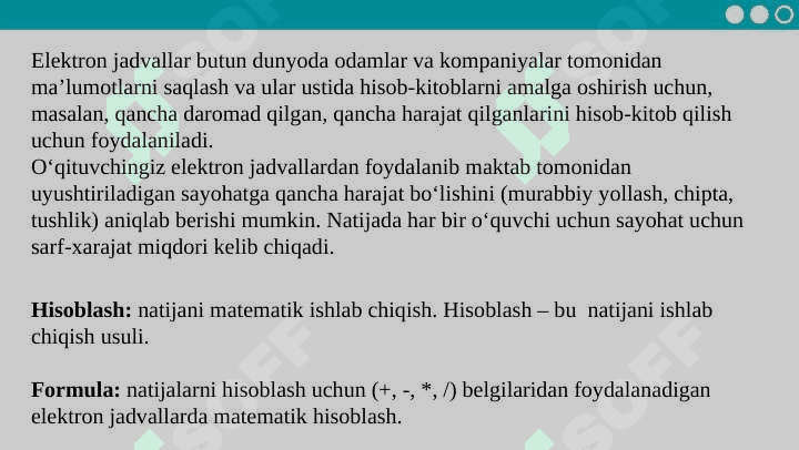 6-sinf Elektron jadval tushunchasi dars ishlanma 3