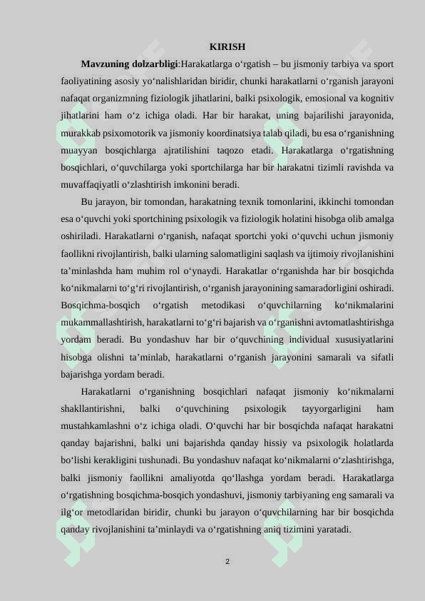 Harakatlarga oʻrgatish bosqichlari. 2