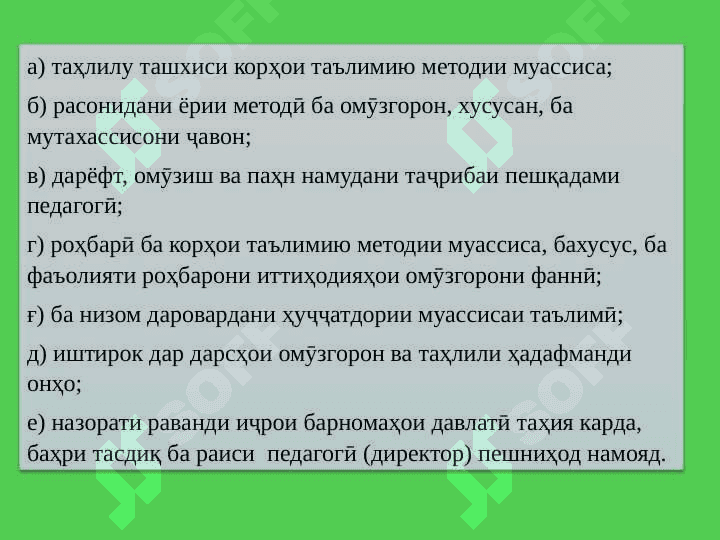УСУЛИ КОРИ МУОВИНИ ДИРЕКТОР ОИД БА ТАТБИҚИ ЧОРАБИНИҲОИ АУДИТОРӢ ВА БЕРУНАЗСИНФӢ 4