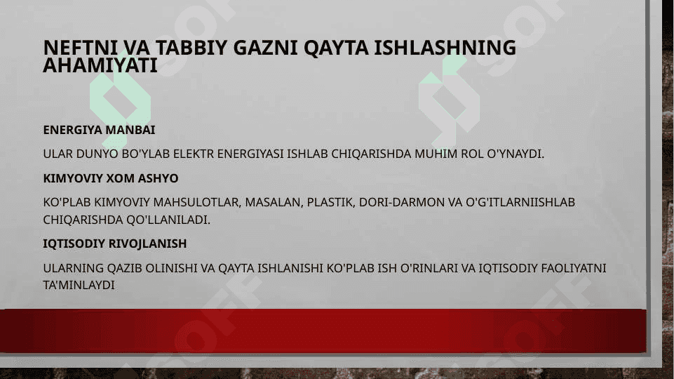 Neft tabiiy gaz va ularni qayta ishlash mahsulotlarini tozalashning kimyoviy usullari 4