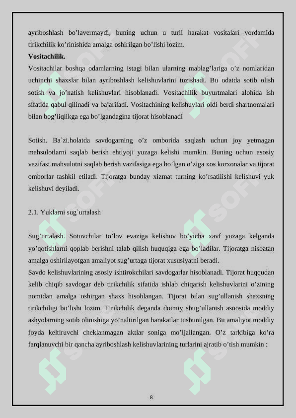 Yo’lovchilarga transport xizmat koʻrsatishning logistik tizimini boshqarish. 8