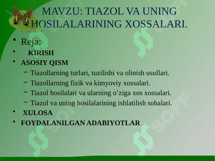 Tiazol va uning hosilalarining xossalari 2