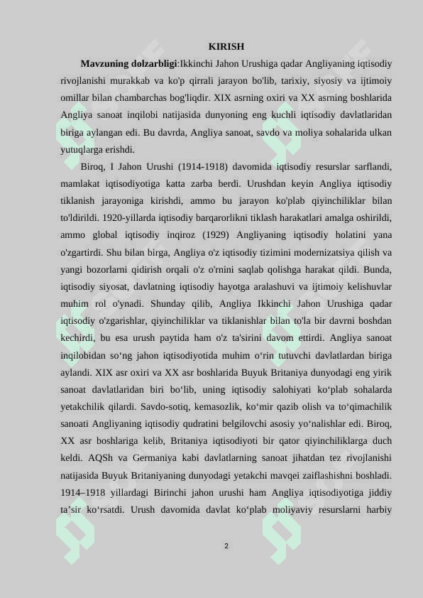 IKKINCHI JAHON URUSHIGA QADAR ANGLIYANING IQTISODIY RIVOJLANISHI. 2