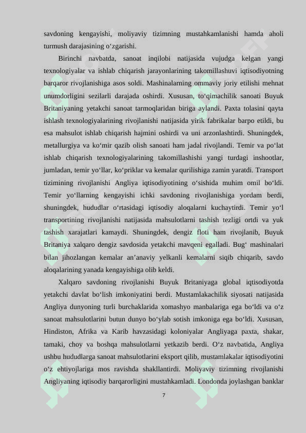 IKKINCHI JAHON URUSHIGA QADAR ANGLIYANING IQTISODIY RIVOJLANISHI. 7