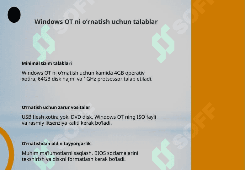 Windows OT ni kompyuterga o’rnatish va OS ning boshqa turlari 4