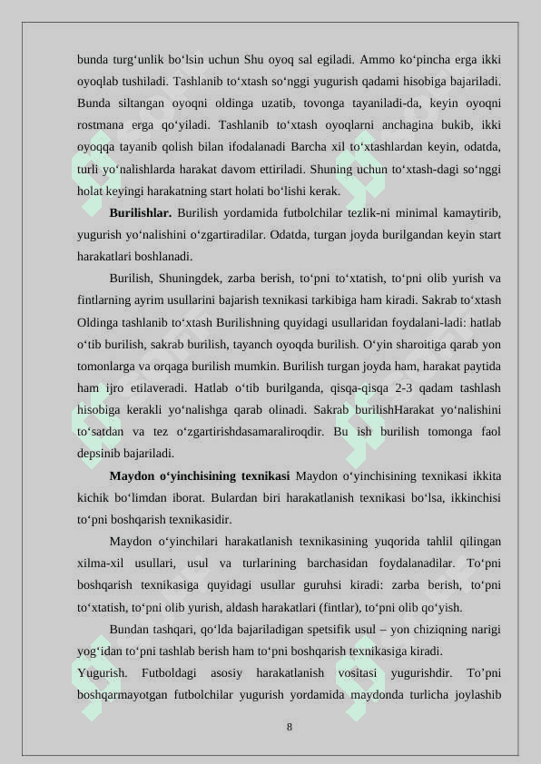 Futbol o’yin texnikasi  tasnifi 8