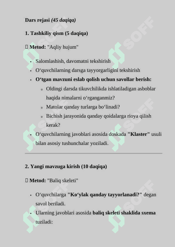 Ko'ylakni bichish va tikish texnologiyasi (Dars ishlanma ) 2