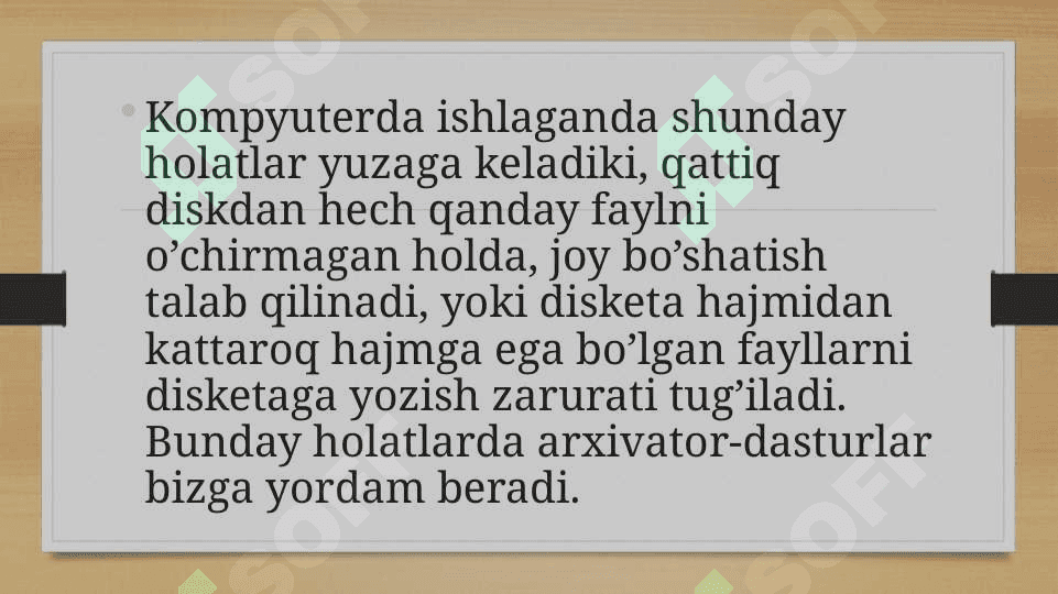 Arxivlash dasturlari fayllarni yaratish,o‘chirish,tiklash va fayllarni uzatish 2