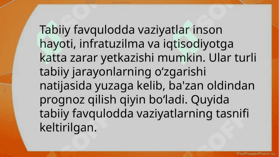 Tabiiy tusdagi favqulodda vaziyatlar ularning tasnifi 3