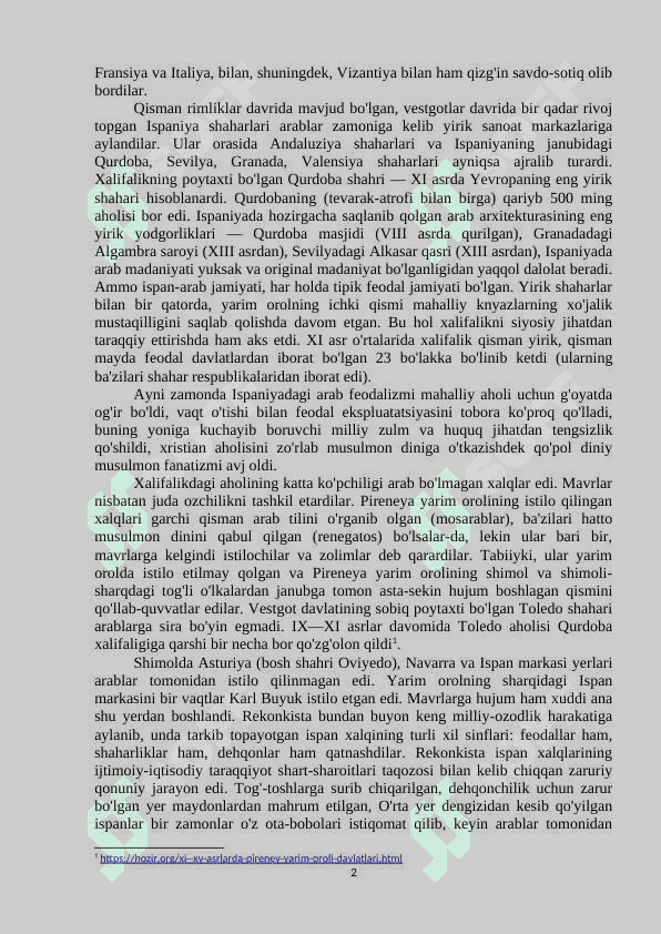 XI-XV asrlarda Pireney yarim oroli davlatlari 2