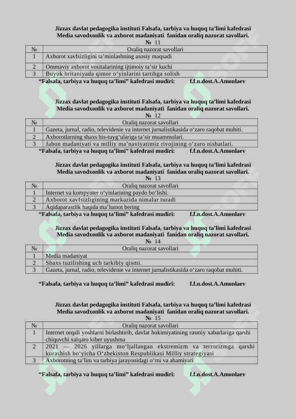 Media savodxonlik va axborot madaniyati  fanidan oraliq nazorat savollari 3