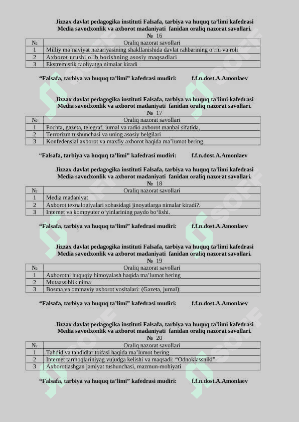 Media savodxonlik va axborot madaniyati  fanidan oraliq nazorat savollari 4