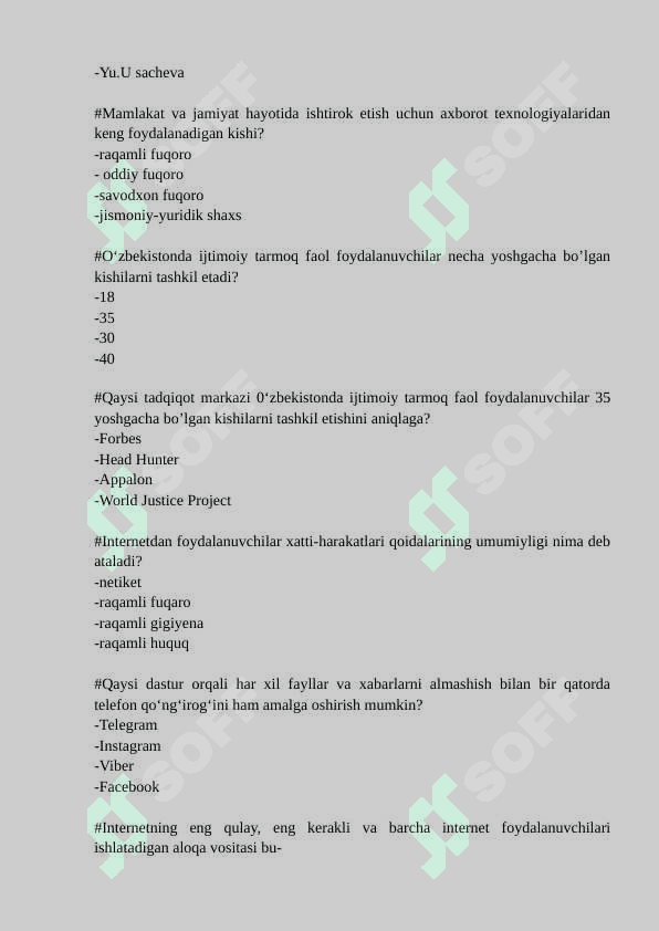 Mediyasavodxonlik test. Yakuniy Nazorat.20___ (JAVOBSIZ) 4