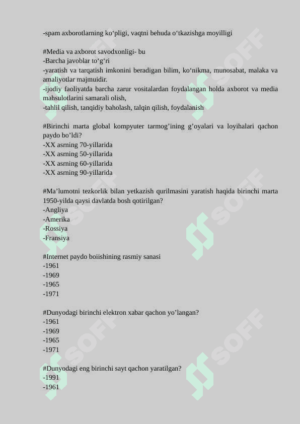 Mediyasavodxonlik test. Yakuniy Nazorat.20___ (JAVOBSIZ) 7