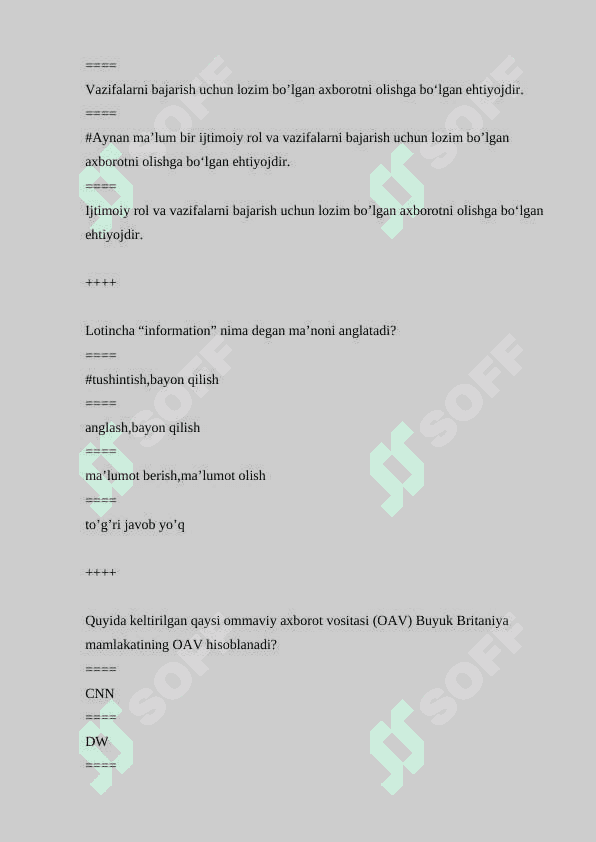 Mediasavodxonlik test savollar javoblari bilan birga 3