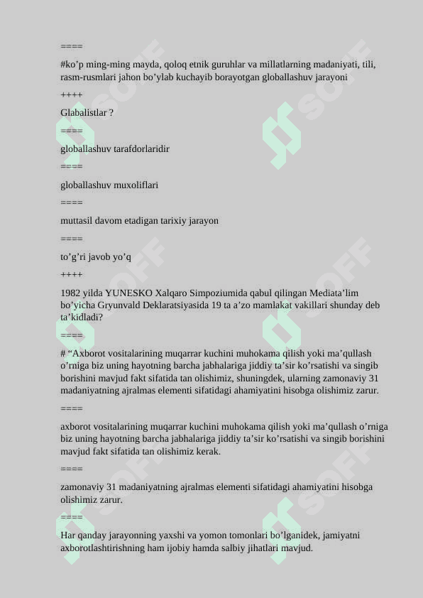 Mediasavodxonlik test savollar javoblari bilan birga 7