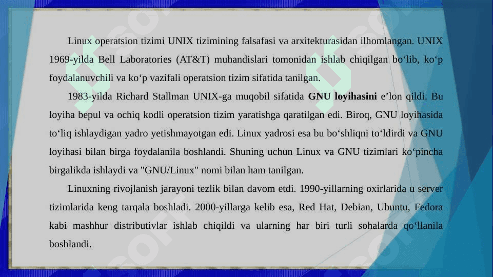 Linux operatsion tizimi va uning distributivlari. Linux yadrosi 4