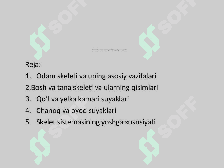 Skelet sistemasining tuzilishi va yoshga xususiyatlari 2
