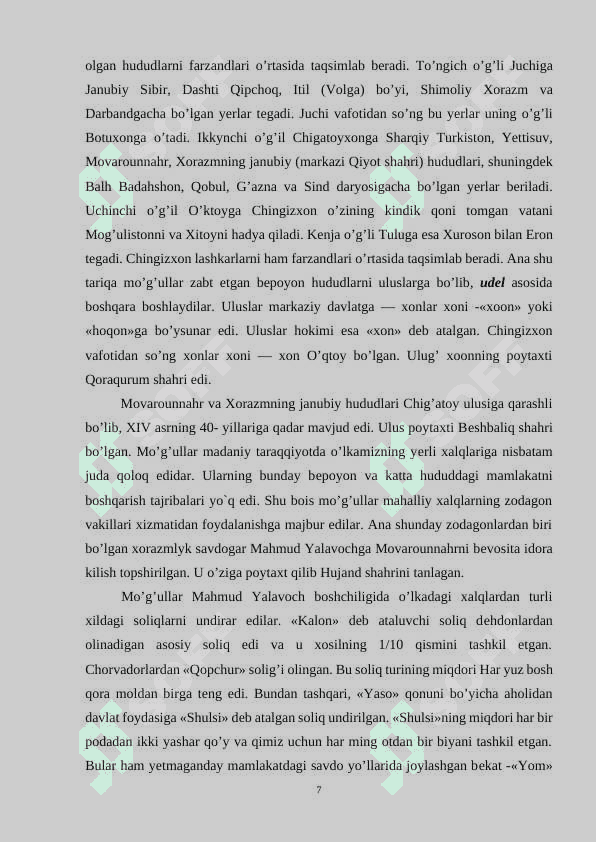 MOVAROUNNAHR VA XUROSONNING MO’G’ULLAR TOMONIDAN BOSIB OLINISHI 7