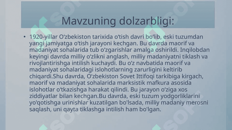 1920-yillarda O'zbekistonda maorif va madaniyat sohasidagi islohotlar 2