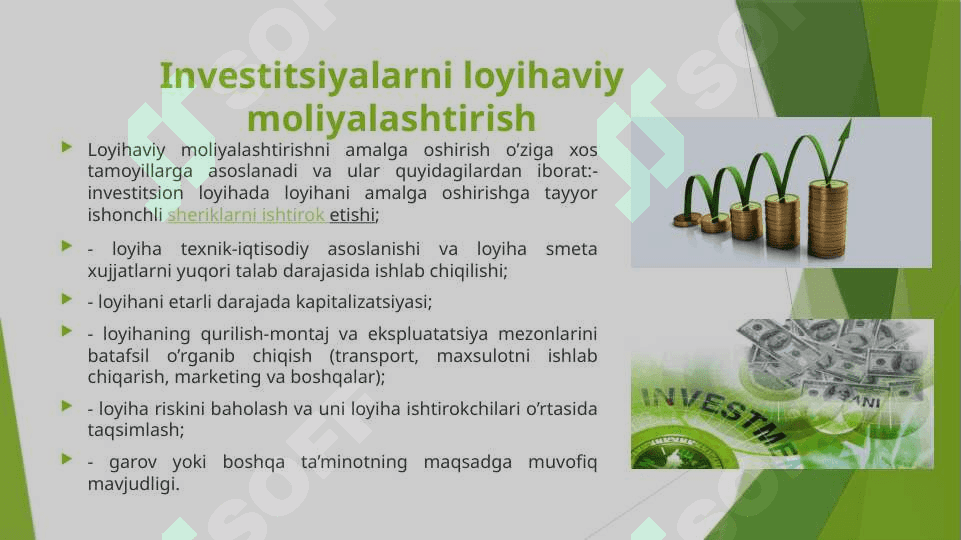 Investitsiyalarni loyihaviy moliyalashtirish 2