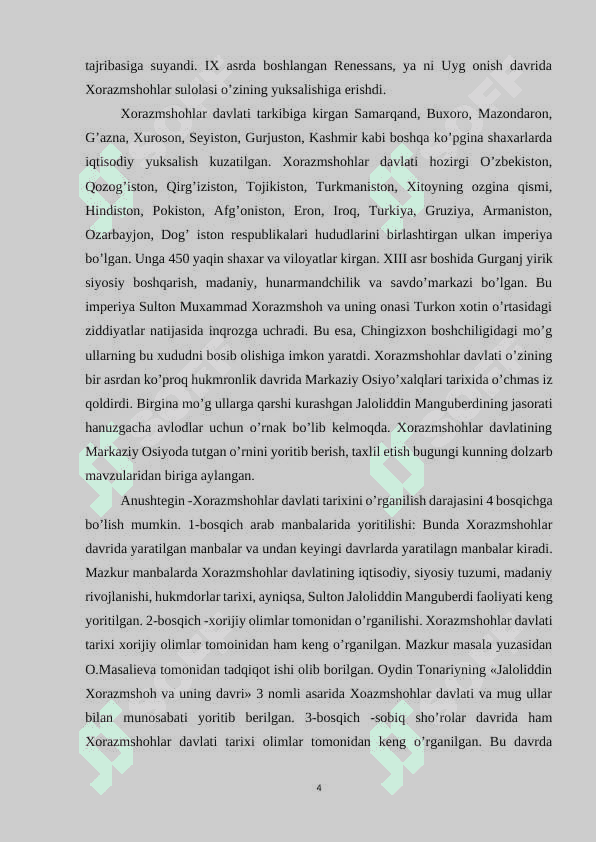 XIII-ASR BOSHLARIDA XORAZMSHOHLAR DAVLATINING SIYOSIY AHVOLI 4