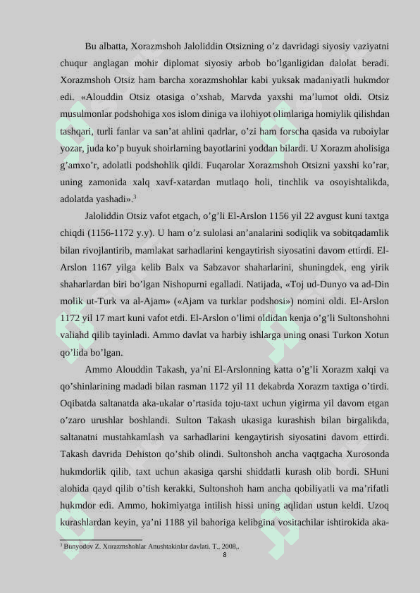 XIII-ASR BOSHLARIDA XORAZMSHOHLAR DAVLATINING SIYOSIY AHVOLI 8