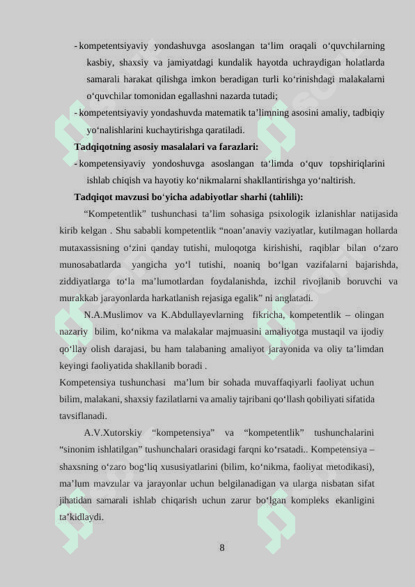 ALGEBR DARSLARIDA O‘QUVCHILRDA FANGA OID KOMPETENSIYALARNI SHAKLLANTIRISH USULLARI 8