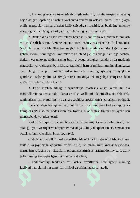 Tijorat banklarida kadrlarni tanlash jarayonini rivojlantirish yo’llari 8