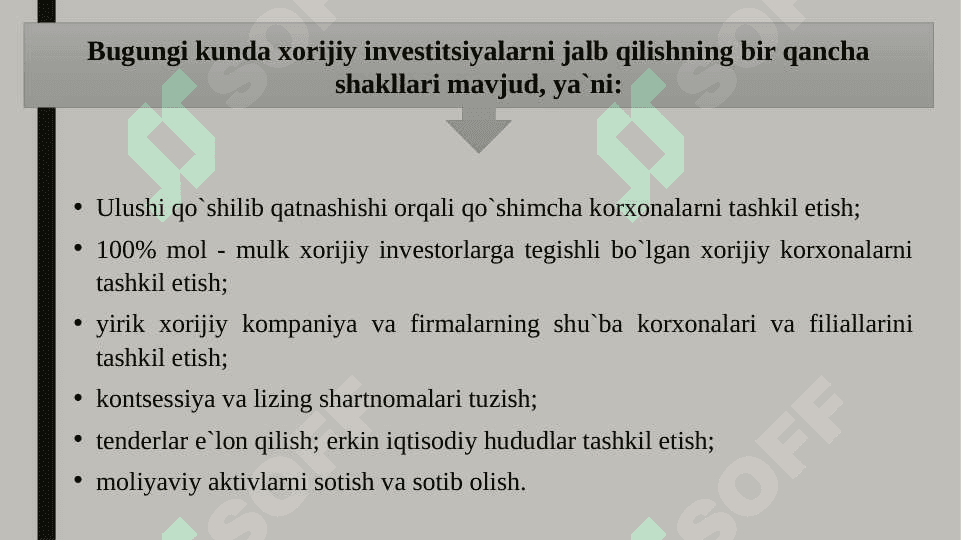 Xorijiy investitsiyalarni tartibga solish (O'zbekiston) 8
