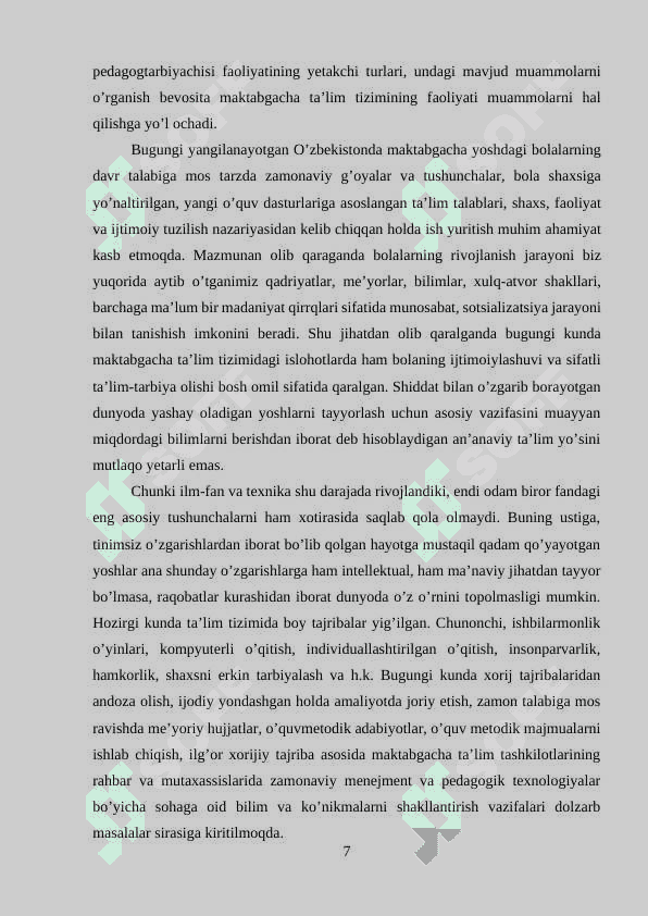 Maktabgacha  yosh davrida  pisixik rivojlanish xususiyatlari  mavzusini o’qitishdan innavotsion usullardan foydalanish 7