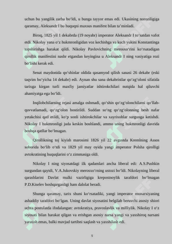 Nikolay I davrida Rossiya tarixi kurs ishi 5