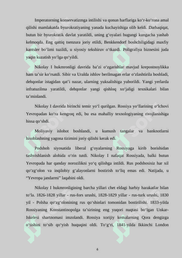 Nikolay I davrida Rossiya tarixi kurs ishi 6