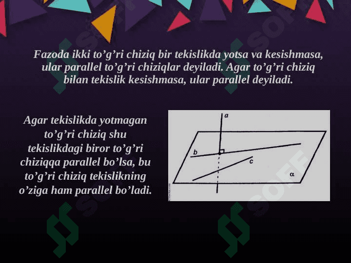 Tekislikning parallel va perpendikulyarligi 3